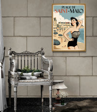 Affiche Saint-Malo femme en maillot années 1950