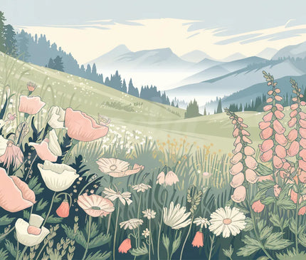 Affiche vintage prairies alpines fleuries