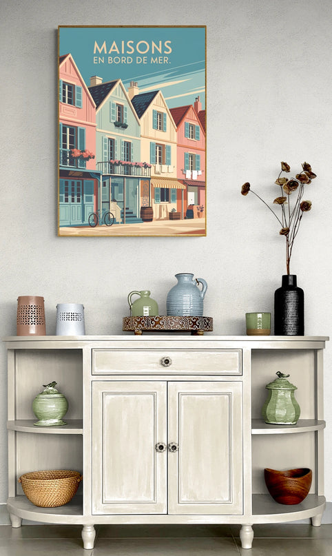 Affiche maisons colorées vintage copie