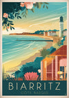 Affiche Biarritz phare maison basque rouge fleurs