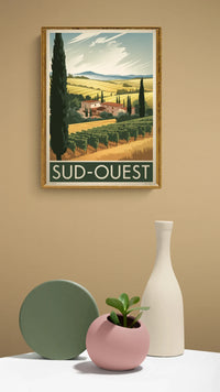 Affiche SUD-OUEST paysage toscan et vignobles