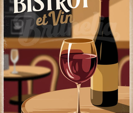 Affiche vintage ambiance bistrot et vin