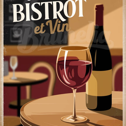 Affiche vintage ambiance bistrot et vin
