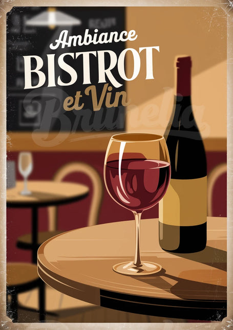 Affiche vintage ambiance bistrot et vin