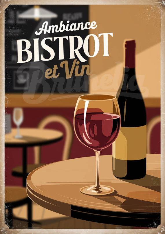 Affiche vintage ambiance bistrot et vin