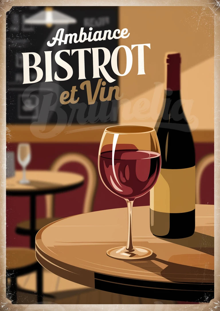 Affiche Bistrot et Vin Ambiance Vintage Art Déco