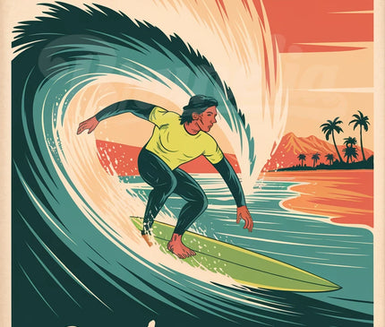 Affiche vintage mer et surf