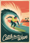 Affiche Catch the Wave surfeur vintage rétro