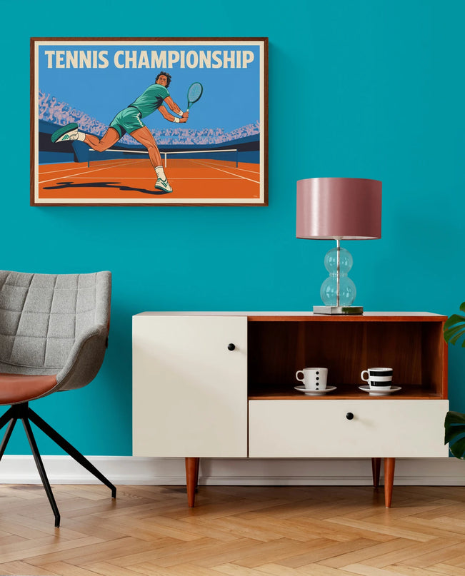 Affiche vintage revers à une main tennis