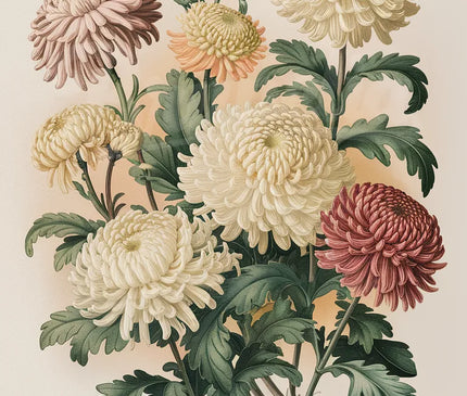 Affiche vintage chrysanthèmes raffinés