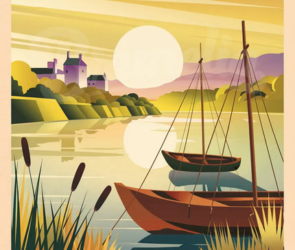 Affiche vintage coucher de soleil sur la Loire