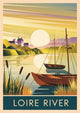 Affiche Loire River bateau voilier coucher soleil