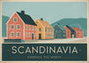 Affiche Scandinavia maisons nordiques couleurs pastel