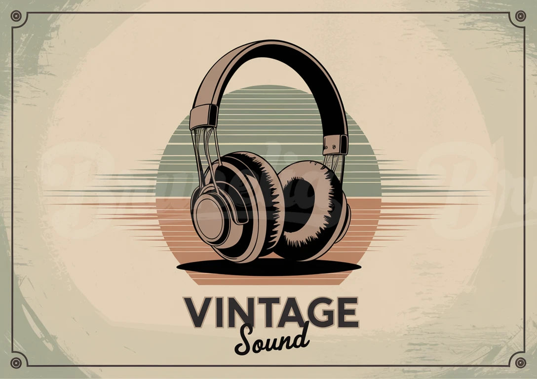 Affiche vintage casque audio rétro