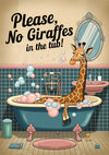 Affiche girafe dans le bain humour rétro