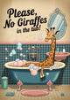 Affiche girafe dans le bain humour rétro