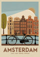 Affiche Amsterdam maisons à pignons bicyclette pont 1930
