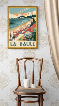 Affiche Vintage La Baule Plage avec Parasols et Baigneurs