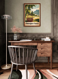 Affiche Châtaignes Corses panier fruits vintage