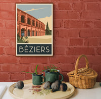 Affiche Béziers architecture coloniale palette rose