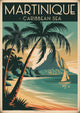 Affiche Martinique Caribbean Sea avec palmiers et voilier