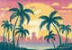Affiche crépuscule tropical palmiers et skyline