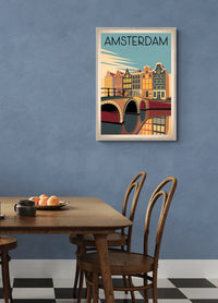Affiche Amsterdam canaux et maisons hollandaises