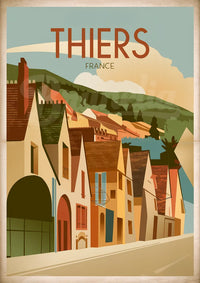 Affiche Thiers architecture médiévale style rétro
