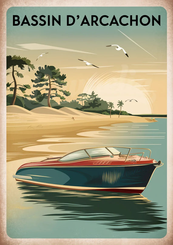 Affiche plage Arcachon rétro