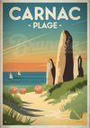 Affiche Carnac Plage menhirs et coucher de soleil