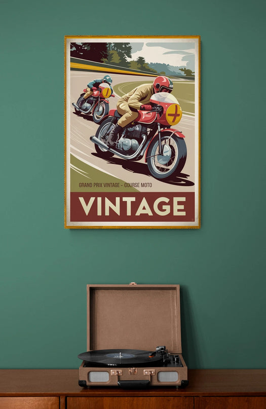 Affiche course moto vintage