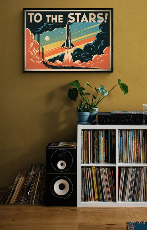 Affiche vintage lancement de fusée rétro