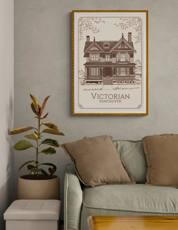 Affiche maisons victoriennes vintage Vancouver