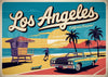 Affiche Los Angeles Californie rétro décapotable plage