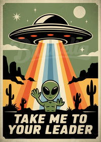 Affiche OVNI alien soucoupe volante rétro futuriste