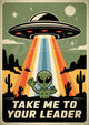 Affiche OVNI alien soucoupe volante rétro futuriste