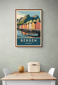 Affiche Bergen port norvégien maisons colorées
