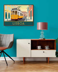 Affiche Tramway jaune vintage Lisbonne