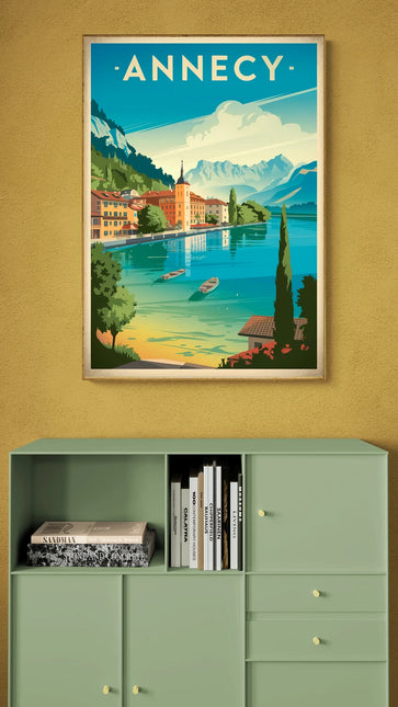 Affiche promenade Annecy vintage