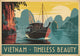 Affiche Vietnam paysage baie avec jonque traditionnelle