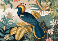 Affiche oiseau tropical art déco doré et bleu