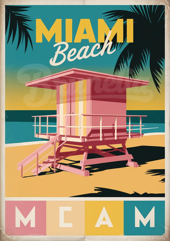 Affiche cabines sauveteurs vintage Miami