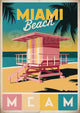 Affiche Miami Beach cabine de plage rétro Art Déco