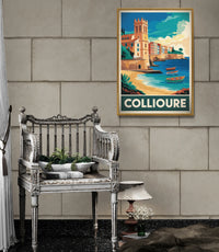 Affiche Collioure église fortifiée et port méditerranéen