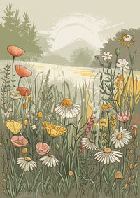 Affiche prairie fleurie et paysage champêtre