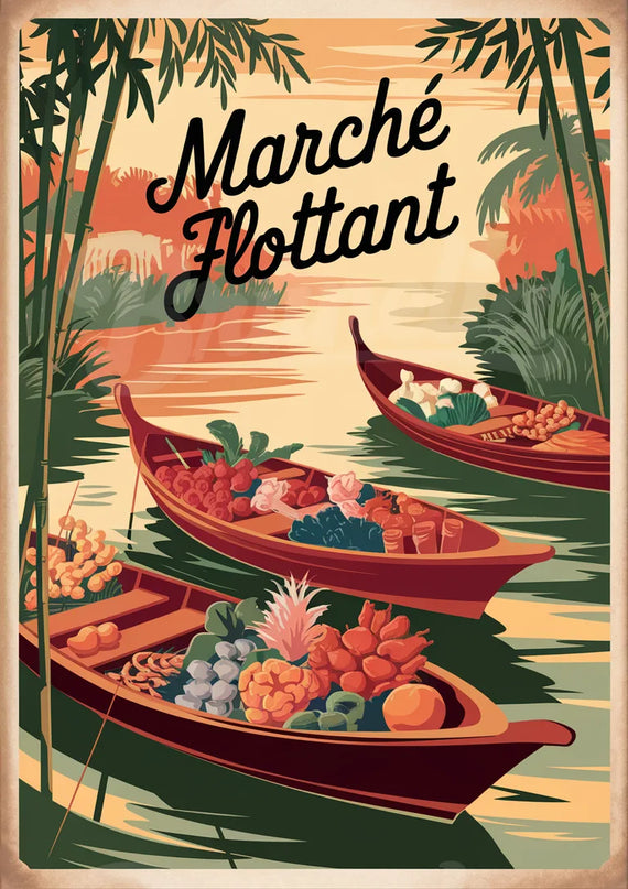 Affiche marché flottant rétro