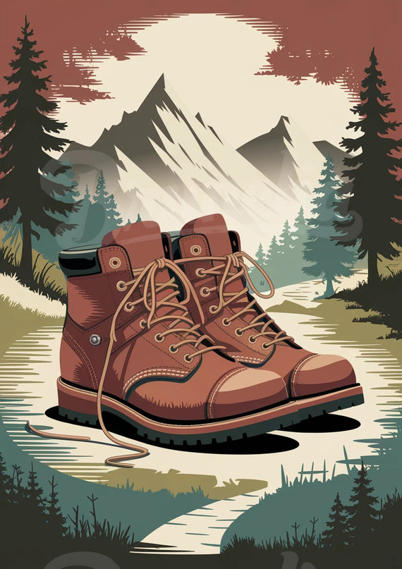 Affiche chaussures de randonnée rétro