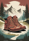 Affiche bottes de randonnée dans la forêt de montagne