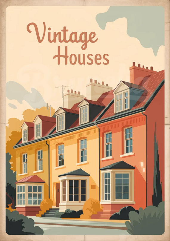 Affiche maisons colorées vintage