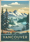 Affiche Vancouver lac montagne forêt style rétro